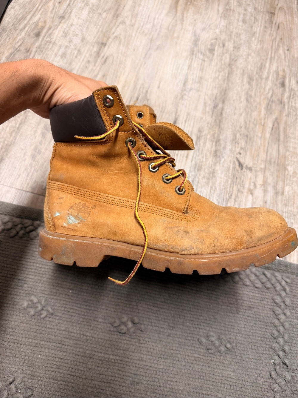 Timberland Wheat Nubuck Work Boots with Dark Brown Collar